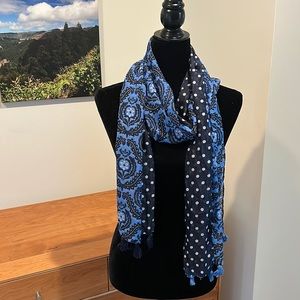 Blue floral and polka dot scarf